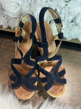 Kate Spade Navy Suede Espadrille Wedge Sandals - Women's